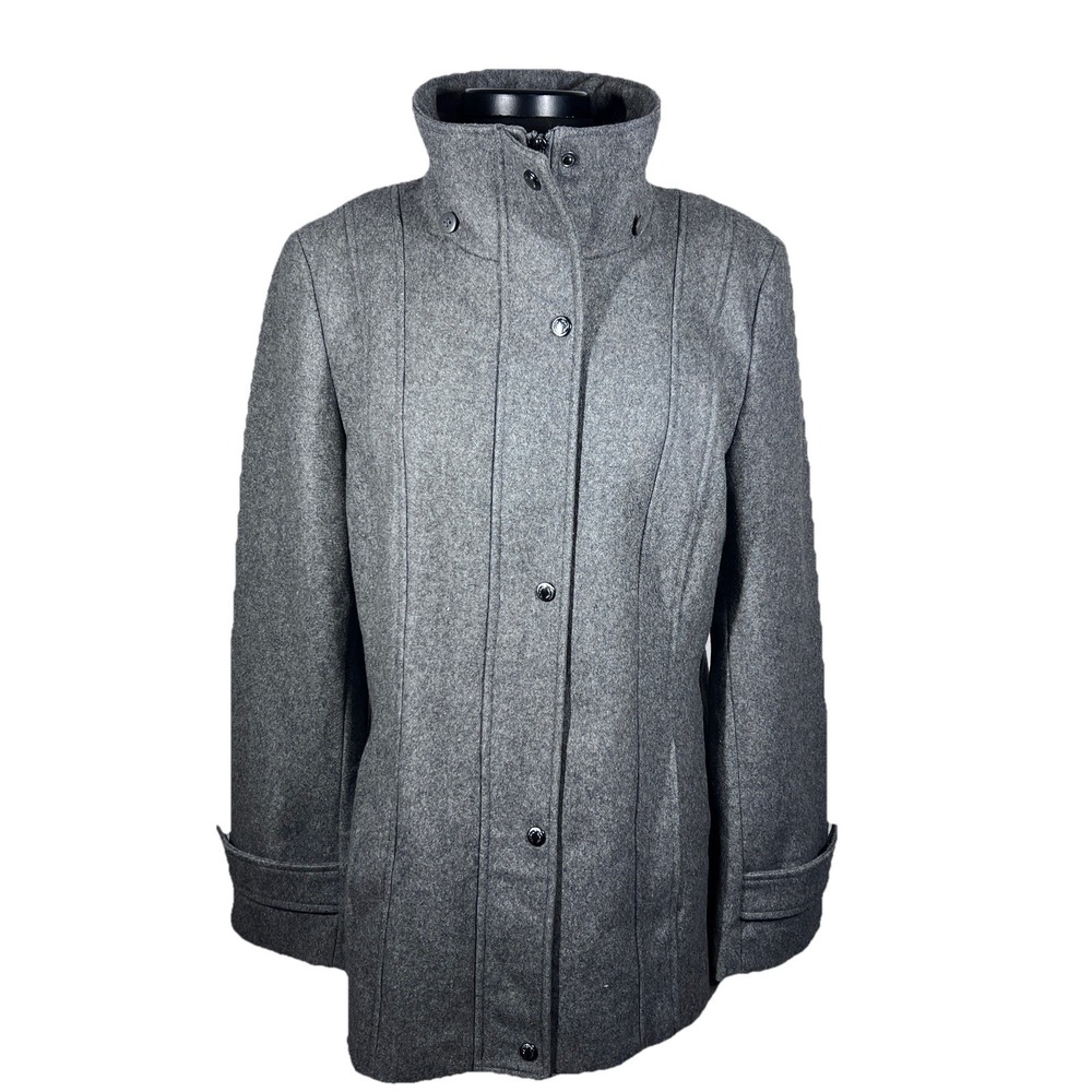 Calvin Klein Womens Charcoal Wool-Blend Quilted Lined Jacket‎ Size 14
